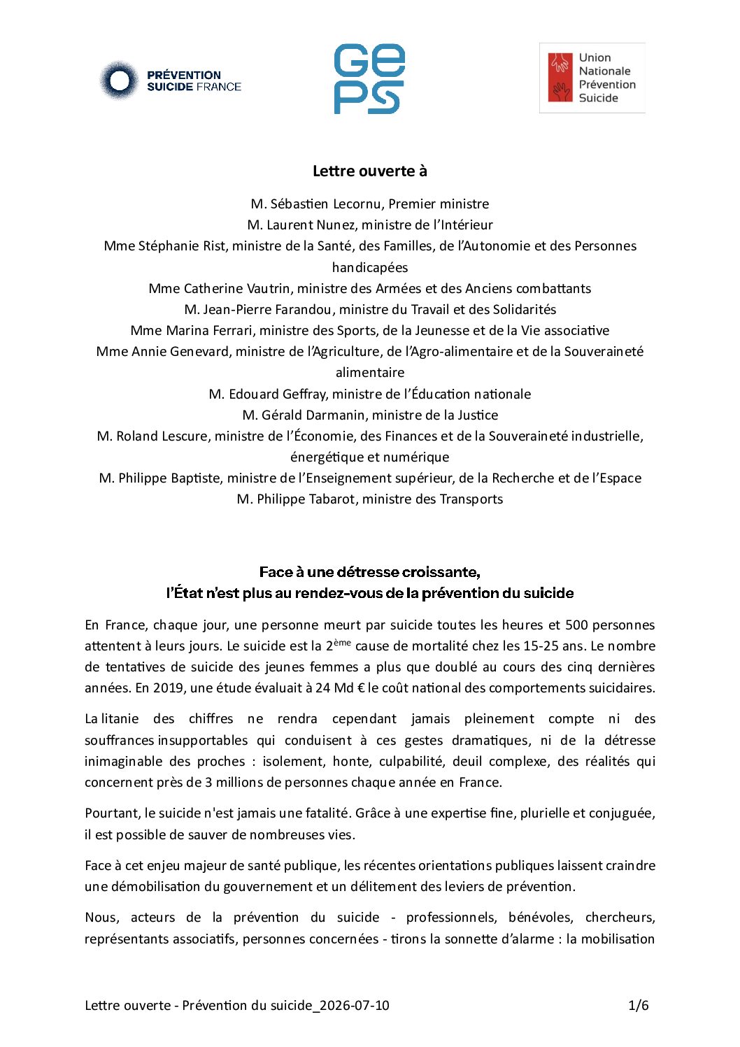 Lettre ouverte - Prévention du suicide_2026-07-10